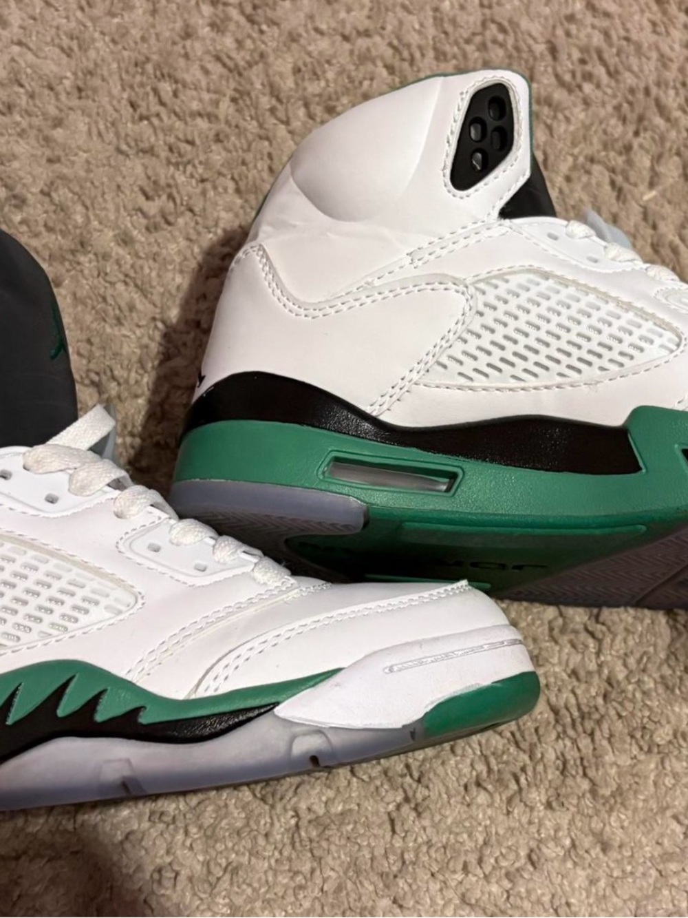 Air jordan 5’s lucky green White and Green Retro Basketball Sneakers